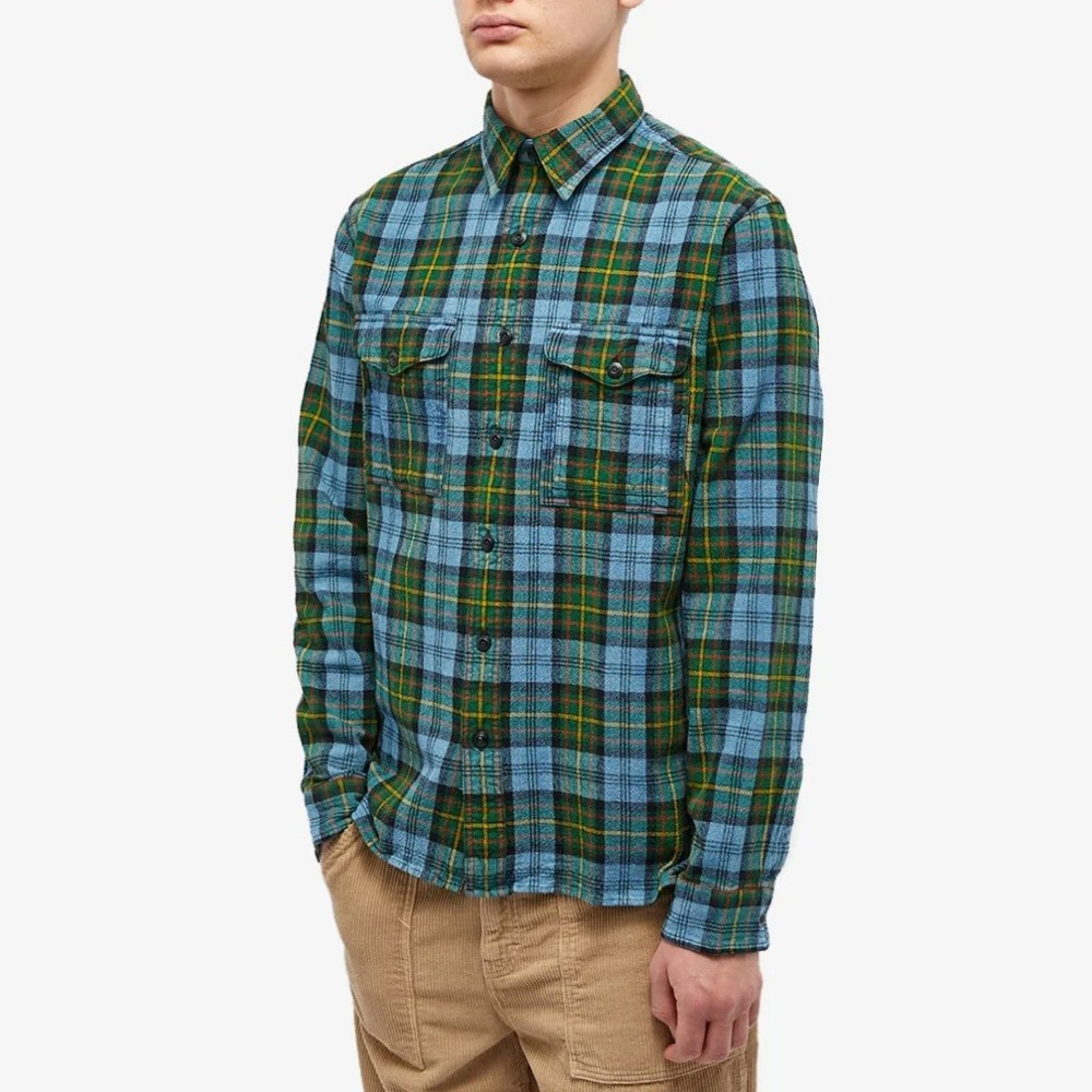 RRL Ralph Lauren Mens Mercer Check Plaid Shirt Blue Multi Cotton Size Large
